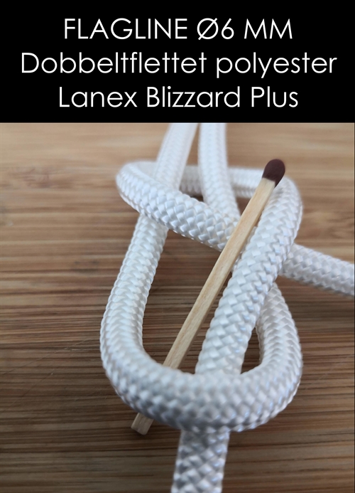 Flagline ø6 mm, stærk dobbeltflettet polyester, Lanex Blizzard Plus